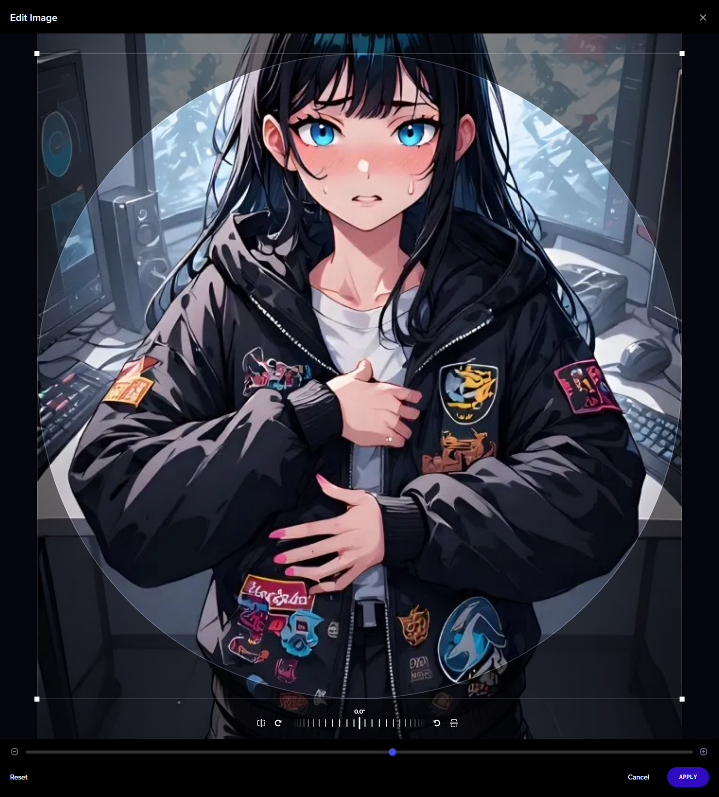 The anime.gf avatar crop flow while preparing April's avatar image.