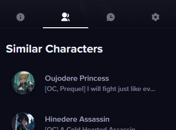 The Explore tab in the anime.gf character panel showing similar characters.